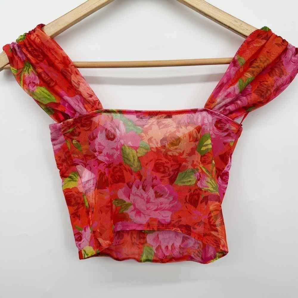 Zara Sheer Floral Corset Crop Top Women’s Small Vacation Resort Kawaiigirl - Picture 2 of 10